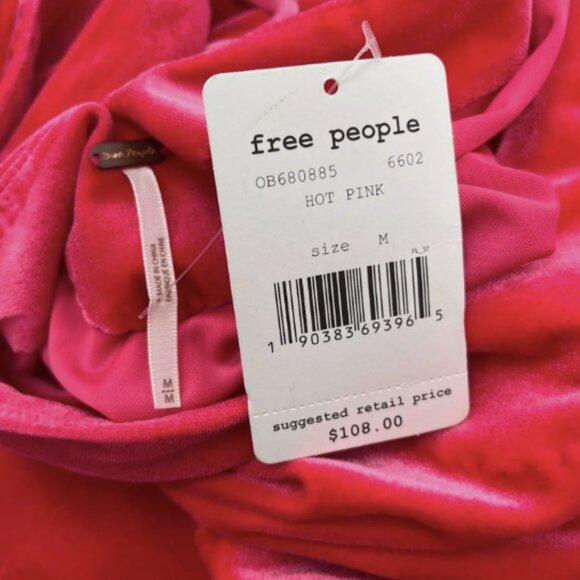 Free People Hot Pink MISHA Mini Dress Velvet Long Sleeve V-Neck - Picture 13 of 14